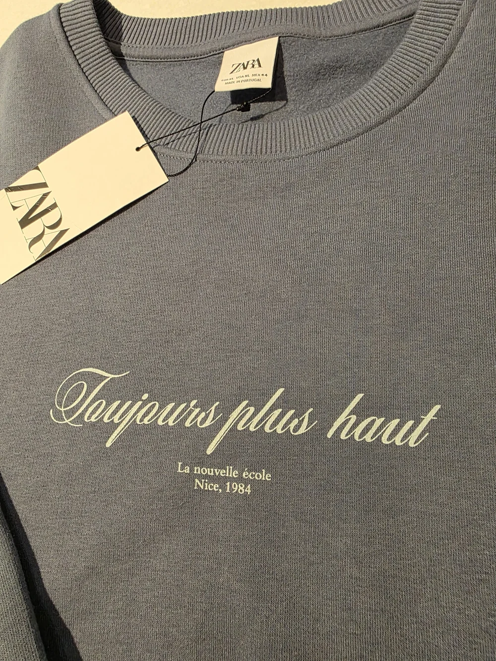 Zara Dusty Blue Crewneck Sweatshirt with White Script